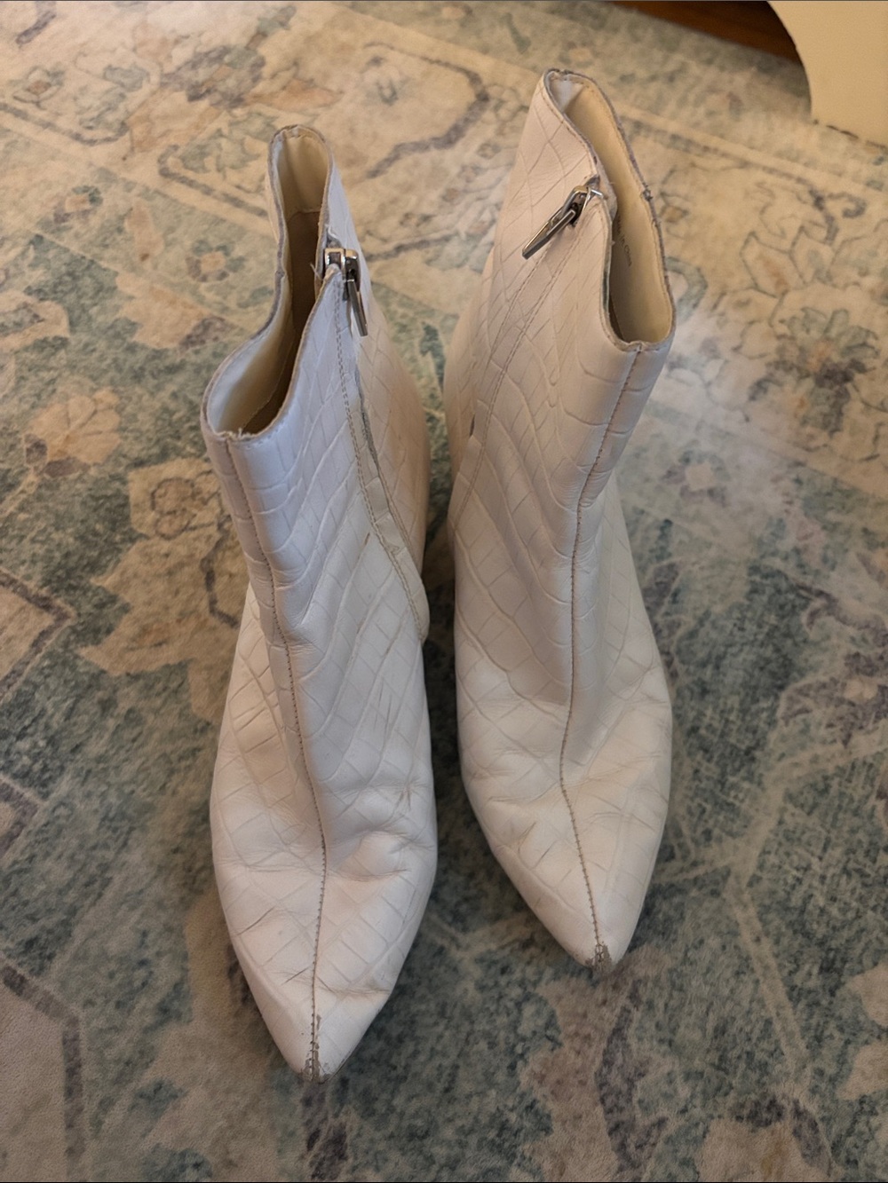 Dolce Vita White Croc-Embossed Pointed-Toe Ankle Boots